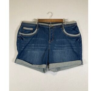 Earl Jean Denim Shorts Women 20W Blue Cuffed Stretch Contrast Trim